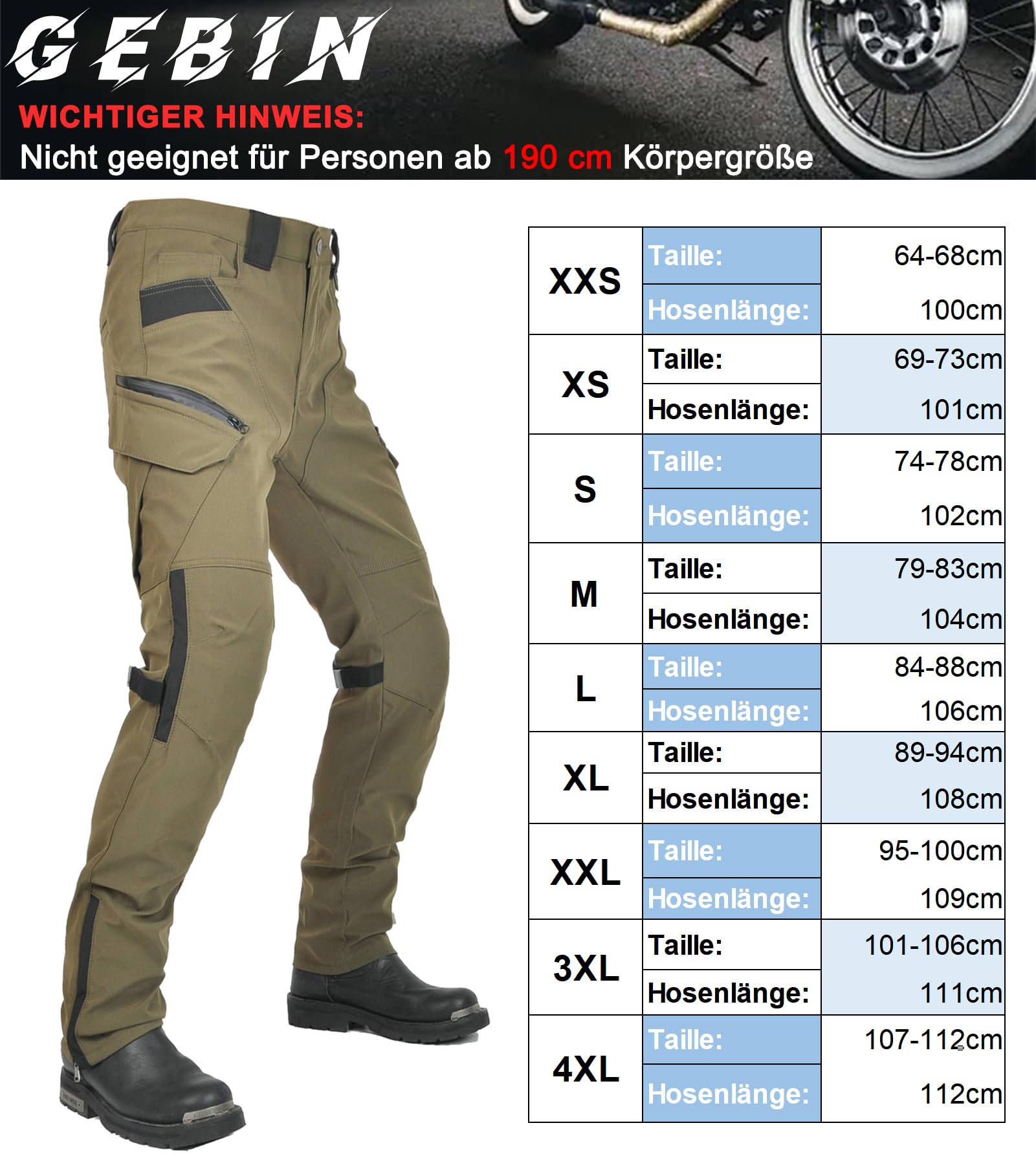 Pantaloni Moto Uomo Cargo con Protezioni Ginocchia Removibili, Traspiranti con Tasche Multifunzione, Idrorepellenti per Città, Touring e Uso Quotidiano