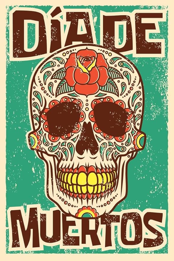 Day of the Dead Sugar Skull Spanish Vintage Design Cool Wall Art Print Poster 24x36