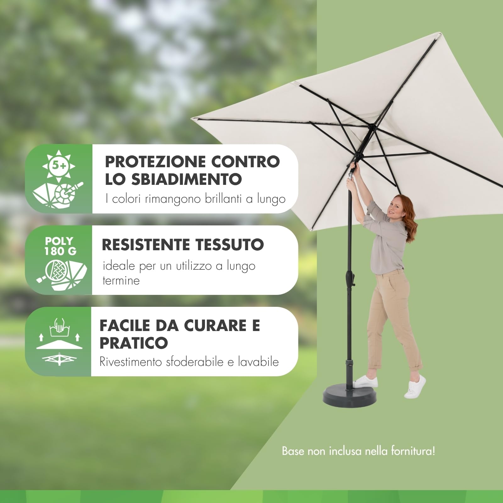 doppler ombrellone Jack 300x200 cm, Naturale, manovella, giardino, UV 50+