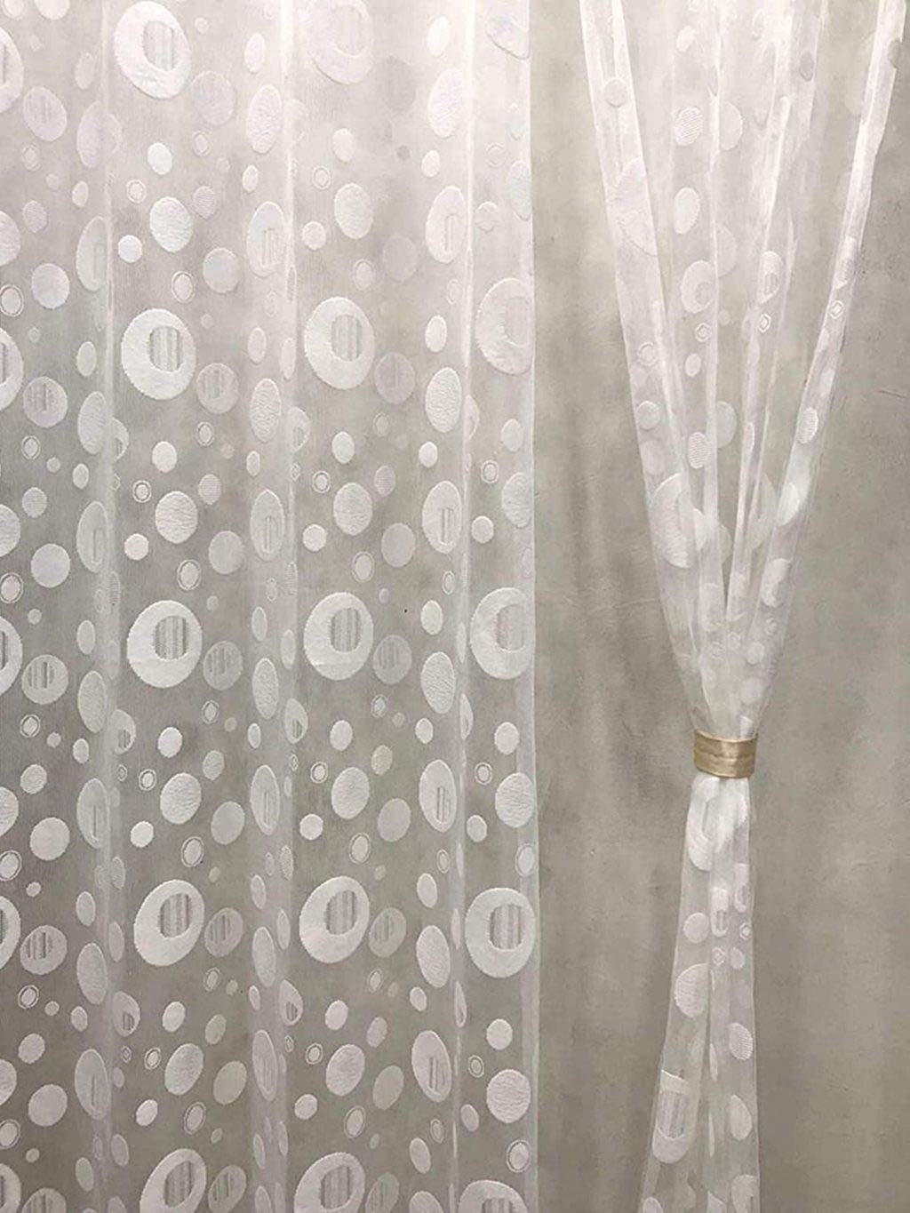 ZYFOX HOME Heavy Quality Net Fabric Dot Circles Design Curtains for Long Door 9 Feet, Pack of 1, White (White, Long Door 9 Feet