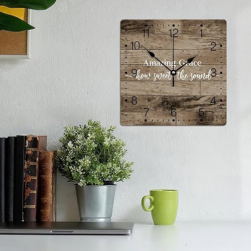 Miniatura 3 de Reloj de pared de PVC Amazing Grace How Sweet The Sound Reloj de pared inspirador con cita literaria de 10 pulgadas, cuadrado, silencioso, sin