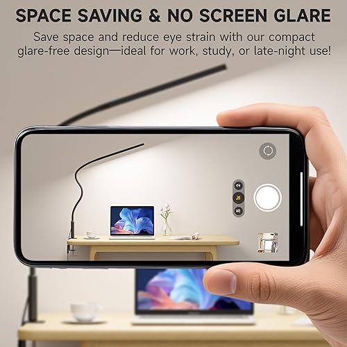 Miniatura 5 de Lámpara de escritorio LED con abrazadera, clip de luz para el cuidado de los ojos para oficina en casa, 3 colores de atenuación continua, lámpara de