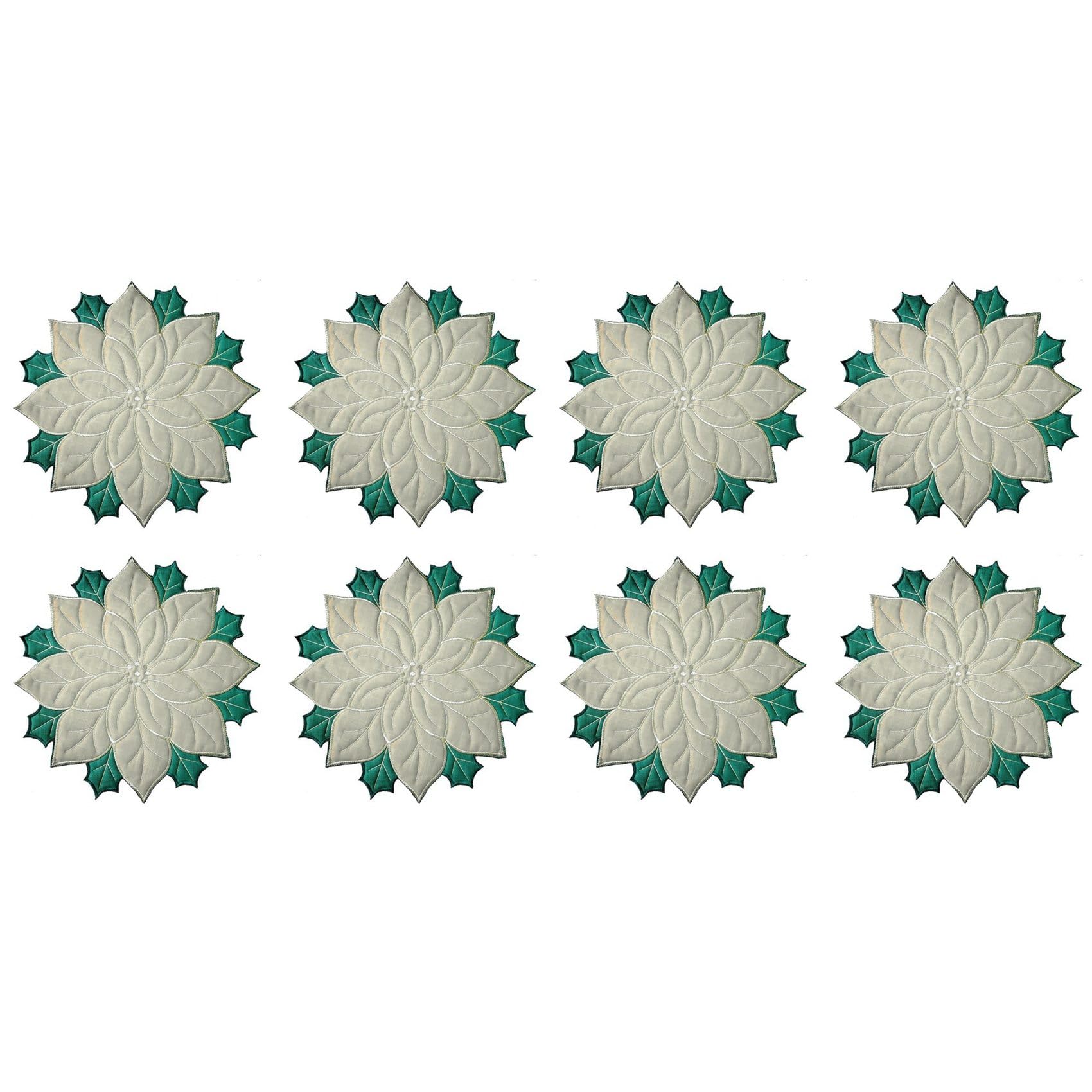 Hndhbfgrt 8X Holiday Christmas Embroidered Placemats Applique Poinsettia Placemats Christmas Flower Placemat B