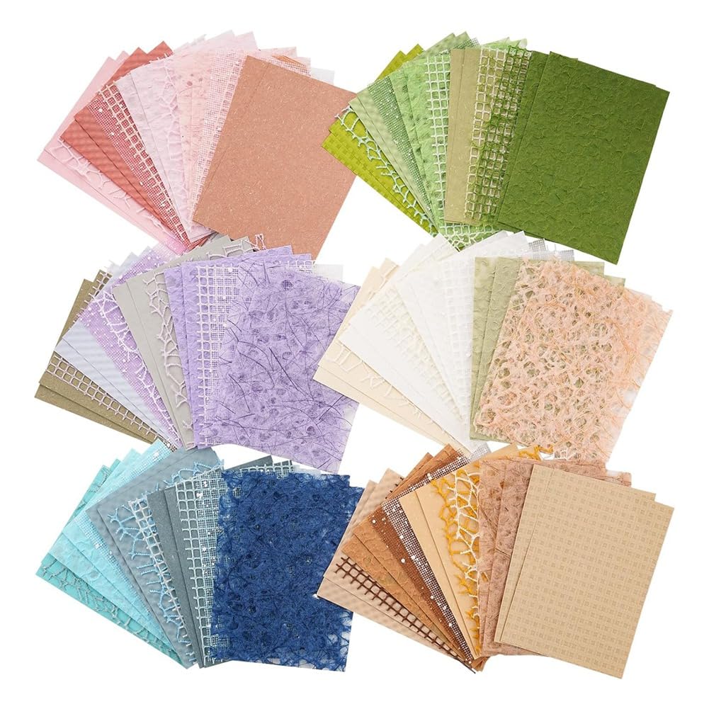 Janasiba 96 hojas de papel de scrapbooking texturizado y tejido de malla, juego surtido, 6 unidades de papel especial mixto para planificadores de scrapbooking