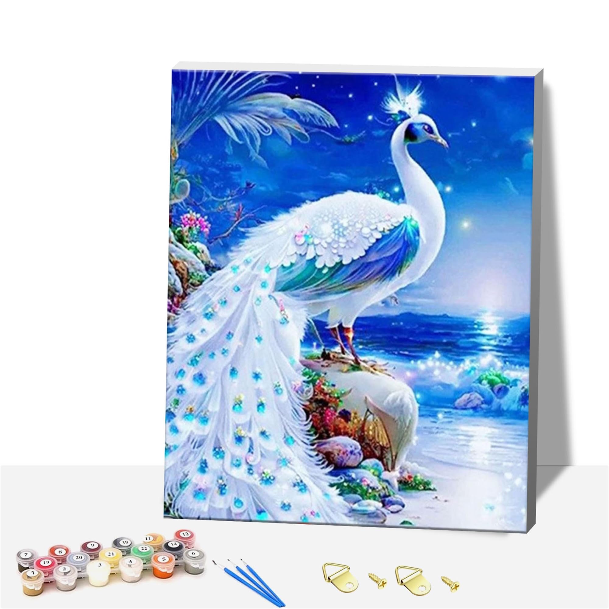 Formeyart Peacock Adults Paint By Number Kits,Framed Painting By Numbers Kits On Canvas,Color By Numbers Adult Watercolor Gifts For Friends Wall Decor (Peacock)