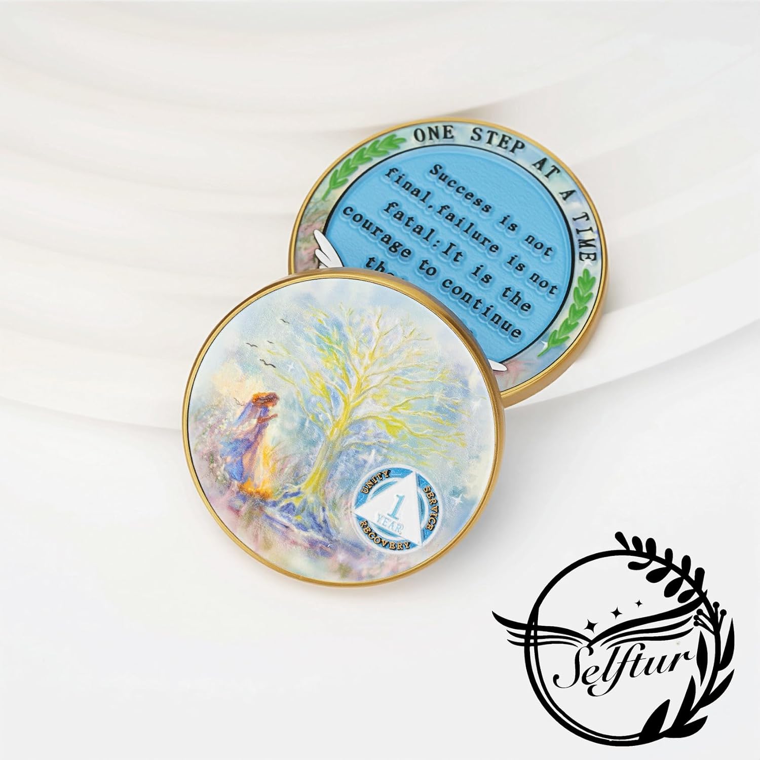 1 Year Sobriety Coin Recovery Coin Affirmation AA Chips and Medallions Anniversary Token Tree of Life Alcoholics Anonymous Token Inspirational Sober Coin Gifts for Women Men Celebrating Milestones