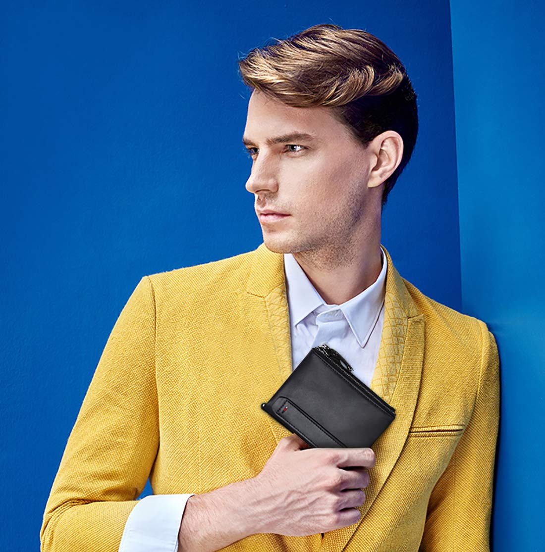 FANDARE Billetera con RFID Hombre Cartera para Mujer Estilo Plegable Monedero Billetera de Cuero con Bolsillo para Monedas y Crédito Tarjetas Ranuras para Identificación Tarjetas Crédito Negro