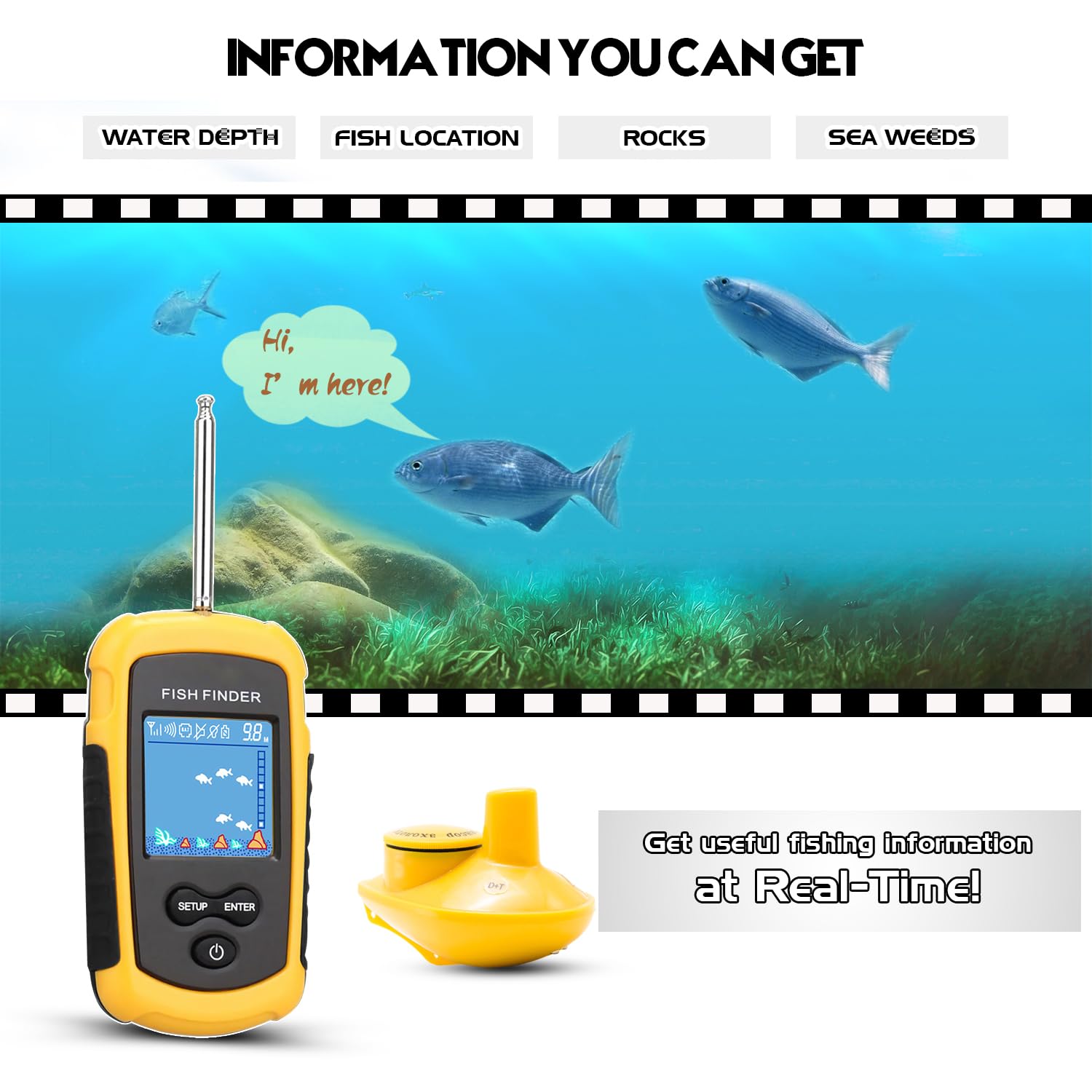 Atibin Ff068: Cercatore Di Pesci Portatile Con Sonar Cablato, Display LCD Fino A 100m, Perfetto Per Kayak E Pesca In Barca - 2