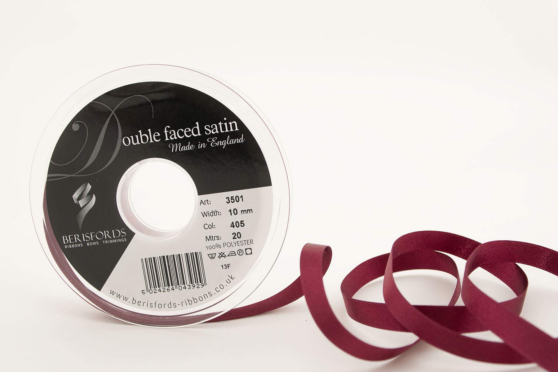 Berisfords Double Satin Ribbon, Burgundy, 20 m