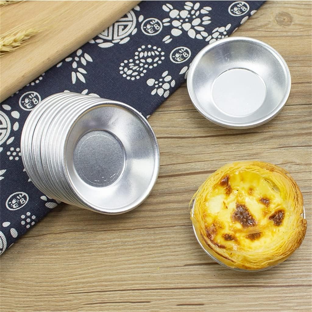 50 Pieces Egg Tart Molds Tiny Pie Tartlets Dessert Mold Pans Tin Puto Cup Bakeware Cake Cookie Mold, Round Resuable Nonstick (Aluminum Alloy)