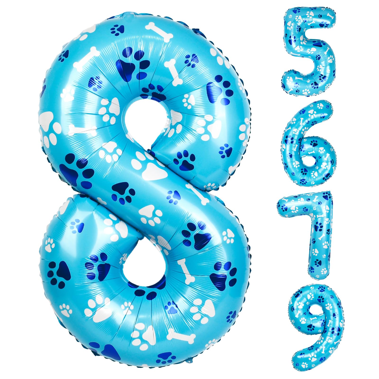 40 Inch Blue Dog Paw Birthday Balloons, Number 8 Balloons for Girls Boys Blue Dog Paw Print Themed Birthday Party Decorations(Number 8)
