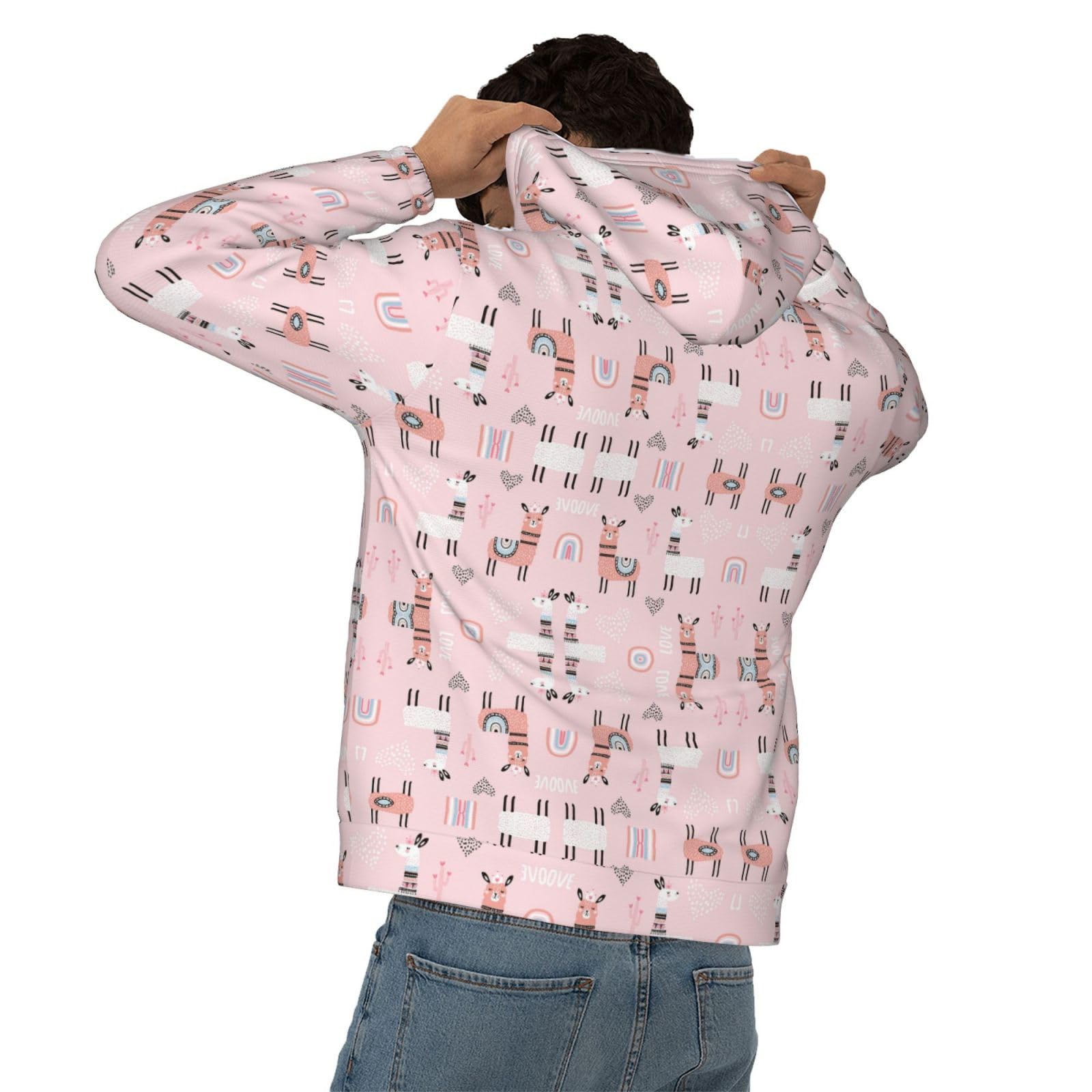 Męska lama. Bluza z kapturem z nadrukiem, casualowa grafika z nadrukiem bluzy z kapturem z kieszenią