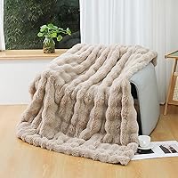 Ukeler Camel Fleece Faux Fur Throw Blanket 60x80 - Fluffy Shaggy Plush Warm Velvet for Bed Couch Sofa Camping