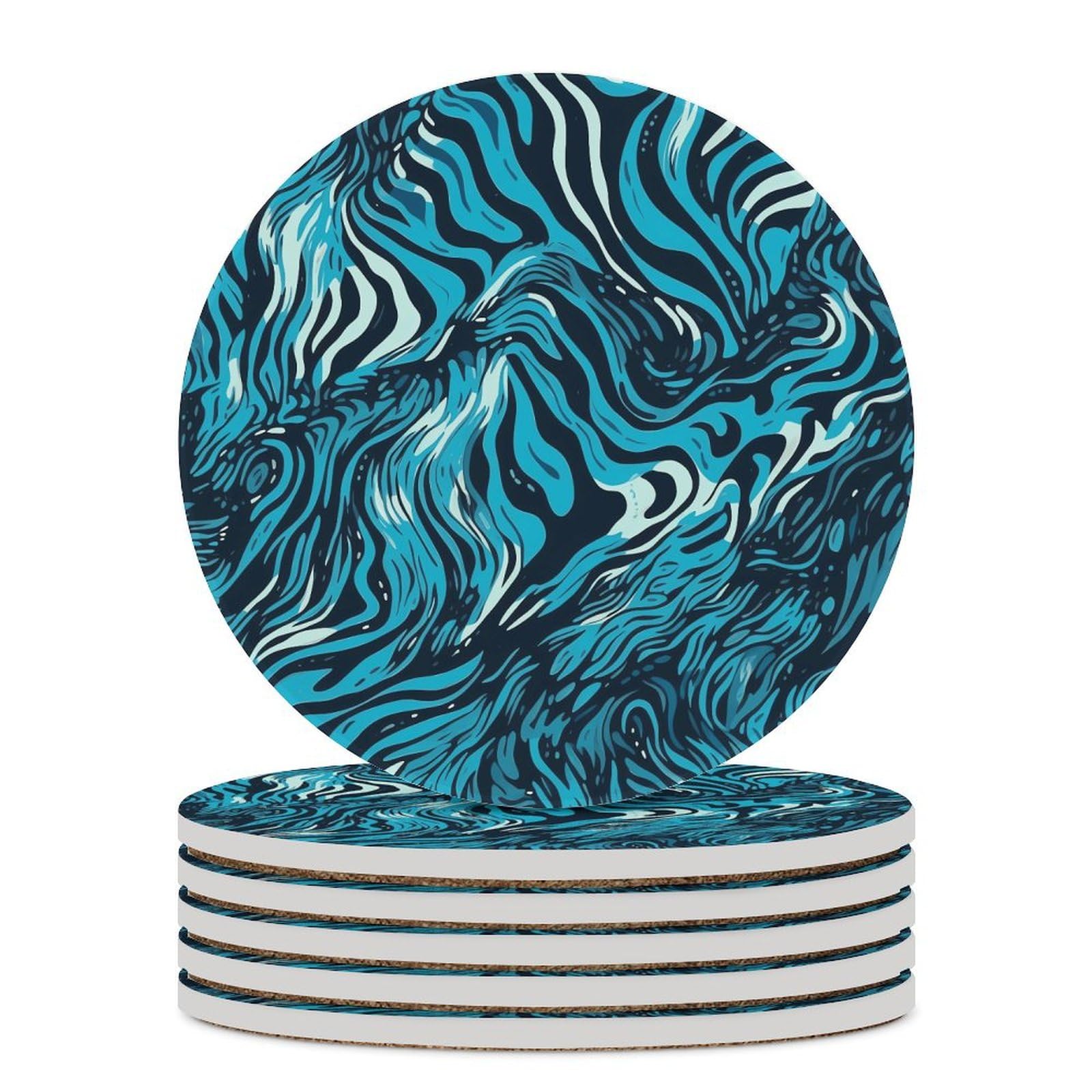 Dessous de verre absorbant en céramique antidérapant bleu et noir pour table