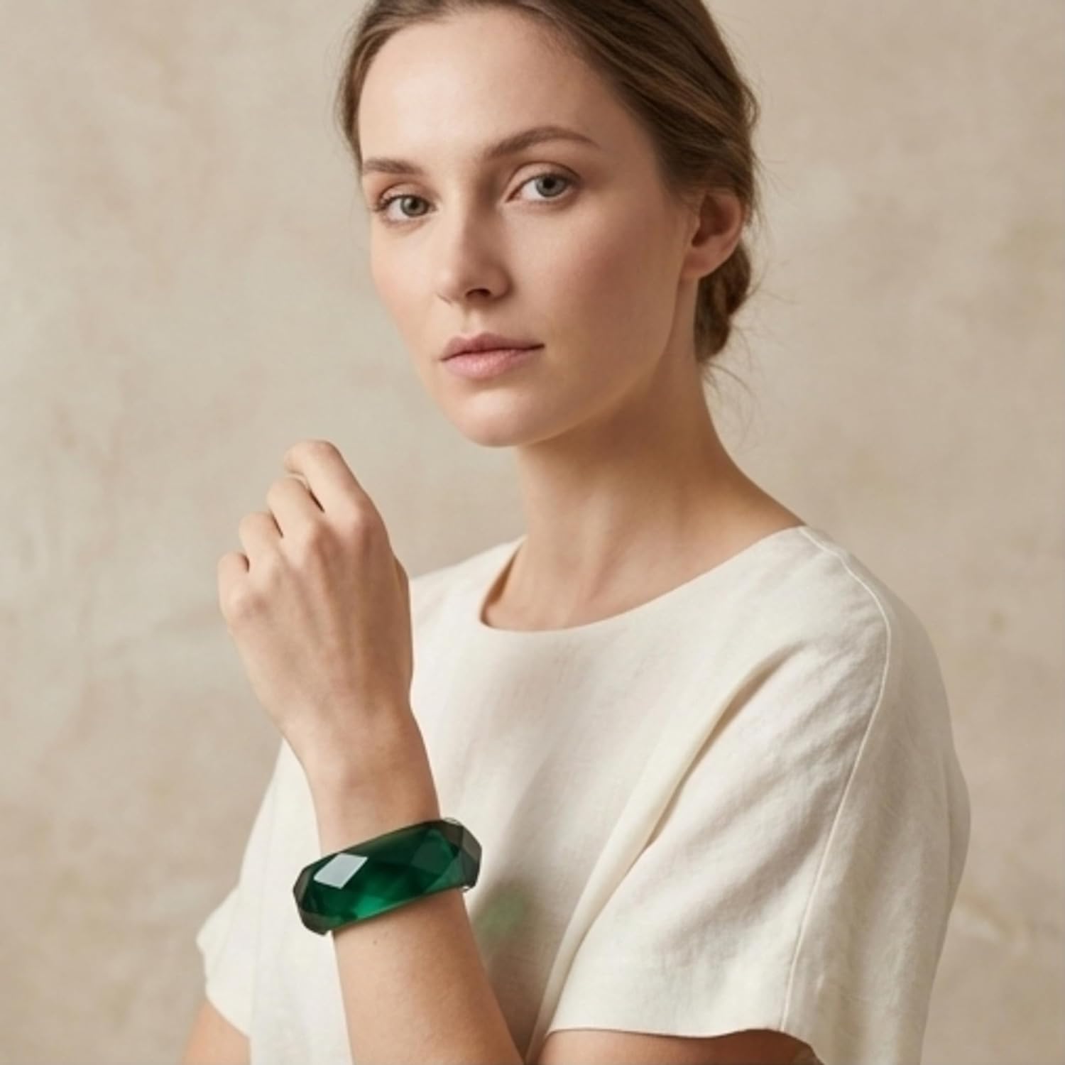 Viva Joya Faceted Resin Acrylic Bangle Bracelet for Women, Chunky Statement Wide Bold Plastic Geometric Transparent Jewelry, Brown Green Light Blue Orange - Image 3