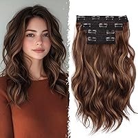 Vista 13 de 4 extensiones de cabello sintético con clip, extensiones de cabello rizado de 20 pulgadas de largo con clip (color: marrón medio)