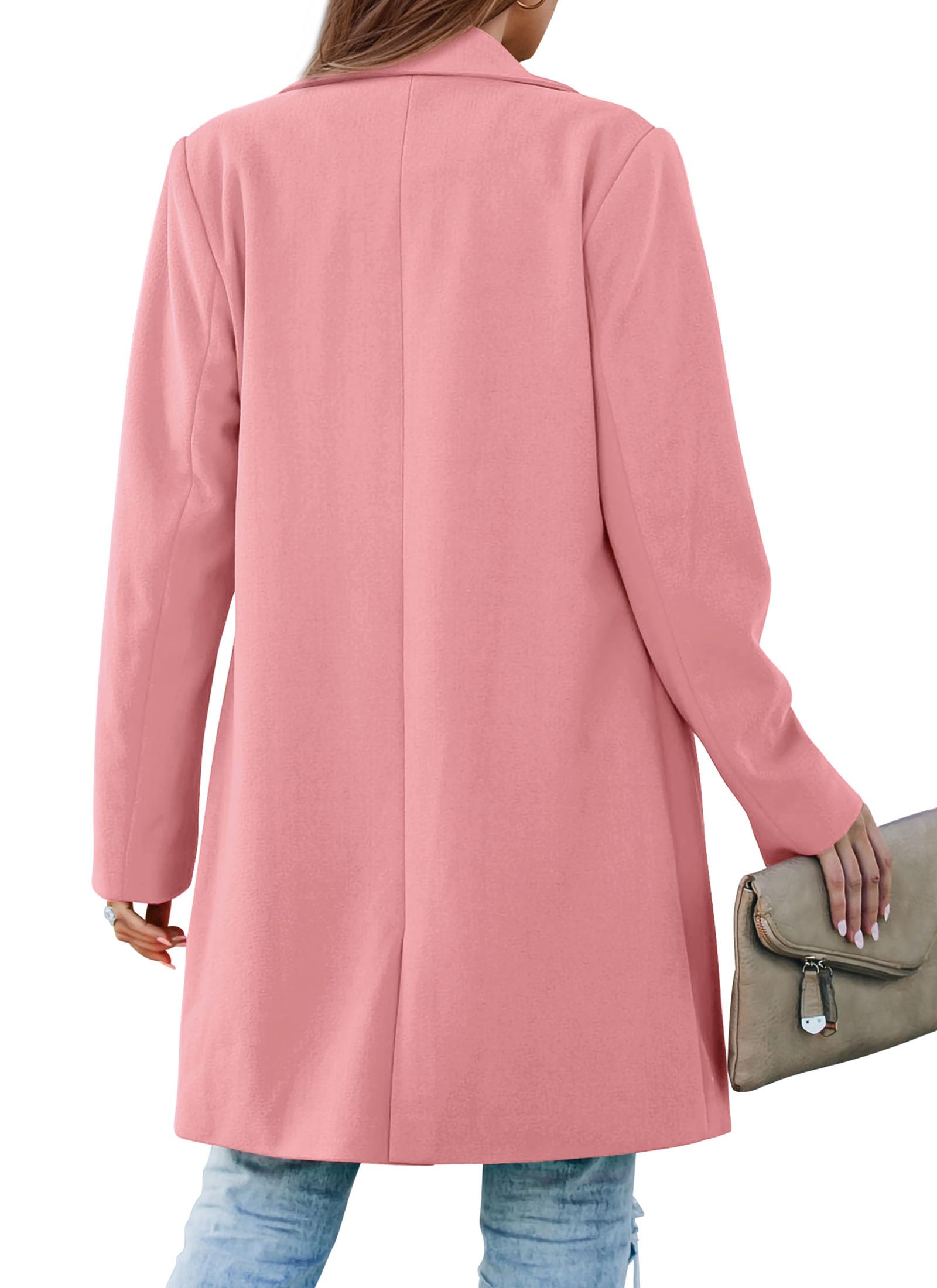 PRETTYGARDEN Women's Business Casual Long Blazer Jackets(Dusty Pink,M) view 2