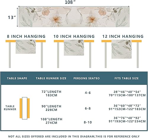 Miniatura 2 de Camino de mesa de primavera floral de acuarela de 13 x 108 pulgadas, flores artísticas de verano, vacaciones, cocina, comedor, mesa auxiliar,