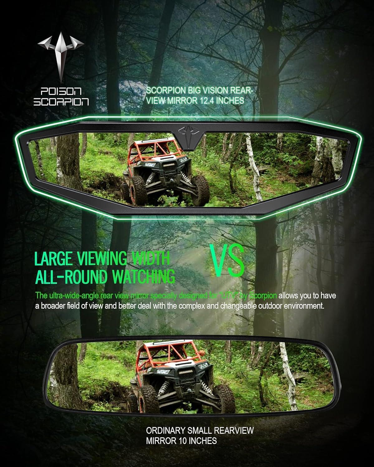 POISON SCORPION UTV Rear View Mirror, Ranger CNC Center Rearview Mirror CNC Accessories Compatible with 2015-2025 Defender HD8 HD9 HD10 / Ranger 500 570 900 1000 XP Midsize Crew EV ETX