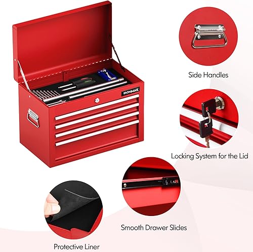 Miniatura 7 de IRONMAX Armario de herramientas sobre ruedas, 6 cajones con cerradura con 4 ruedas universales, caja de herramientas desmontable 2 en 1, organizador