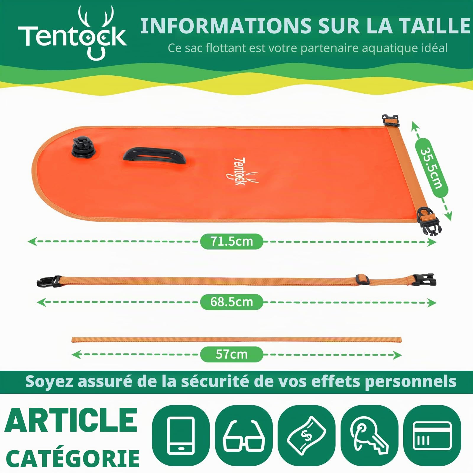 Tentock Bouée de natation pour adultes, sports nautiques en plein air, nouvelle mise à niveau pour la natation 2026, bouée de plongée, coussin de natation, sac étanche, sac humide, 28 l (orange)