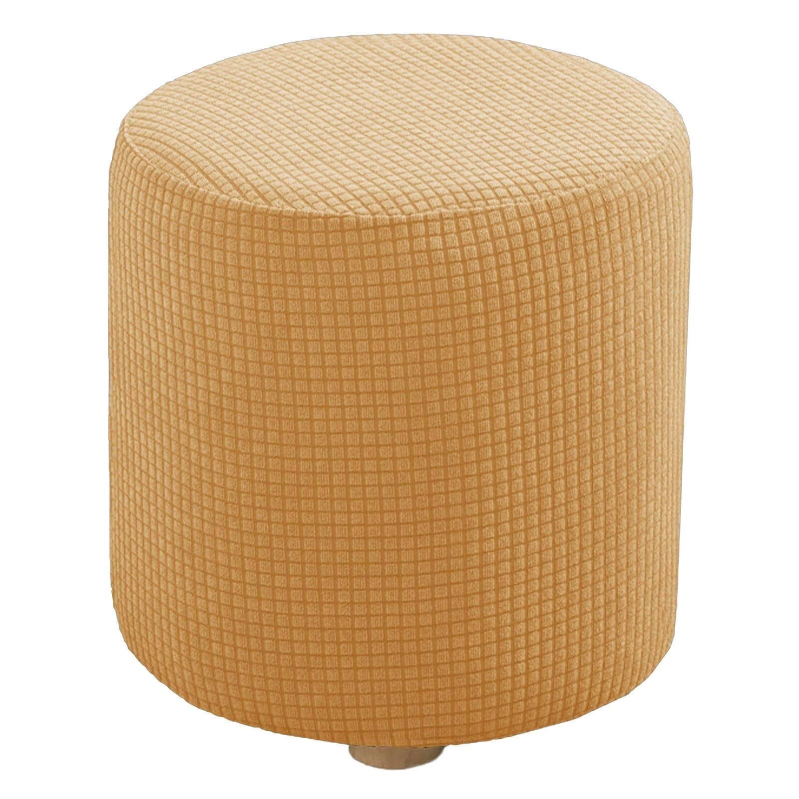 MCOSU Round Ottoman Covers Slipcover Stretch Small/Large Footstool Protector Covers Stool Ottoman Covers Stretch with Elastic Bottom(Light Khaki,