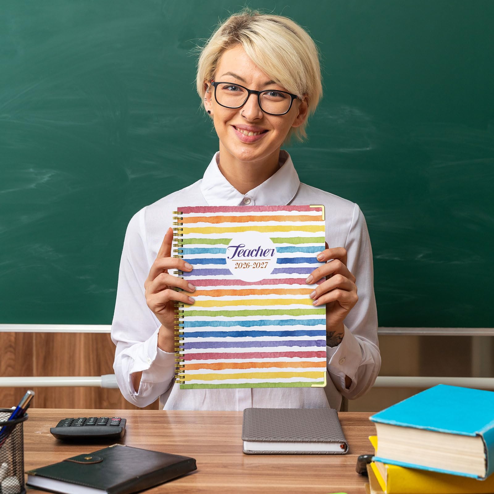 Planner per insegnanti 2026-2027, da luglio 2026 a giugno 2027, anno accademico 21,6 x 27,9 cm, per insegnanti con linguette colorate, calendario per insegnanti per classe o scuola domestica