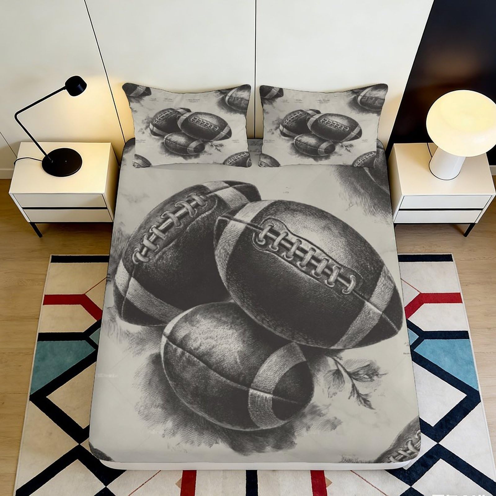 Zfldkwgb Style-3 3D Printed American Football Fitted Sheet Microfiber Soft Breathable Rugby Bed Cover For Bedroom Dorm Decor 90X200x25cm