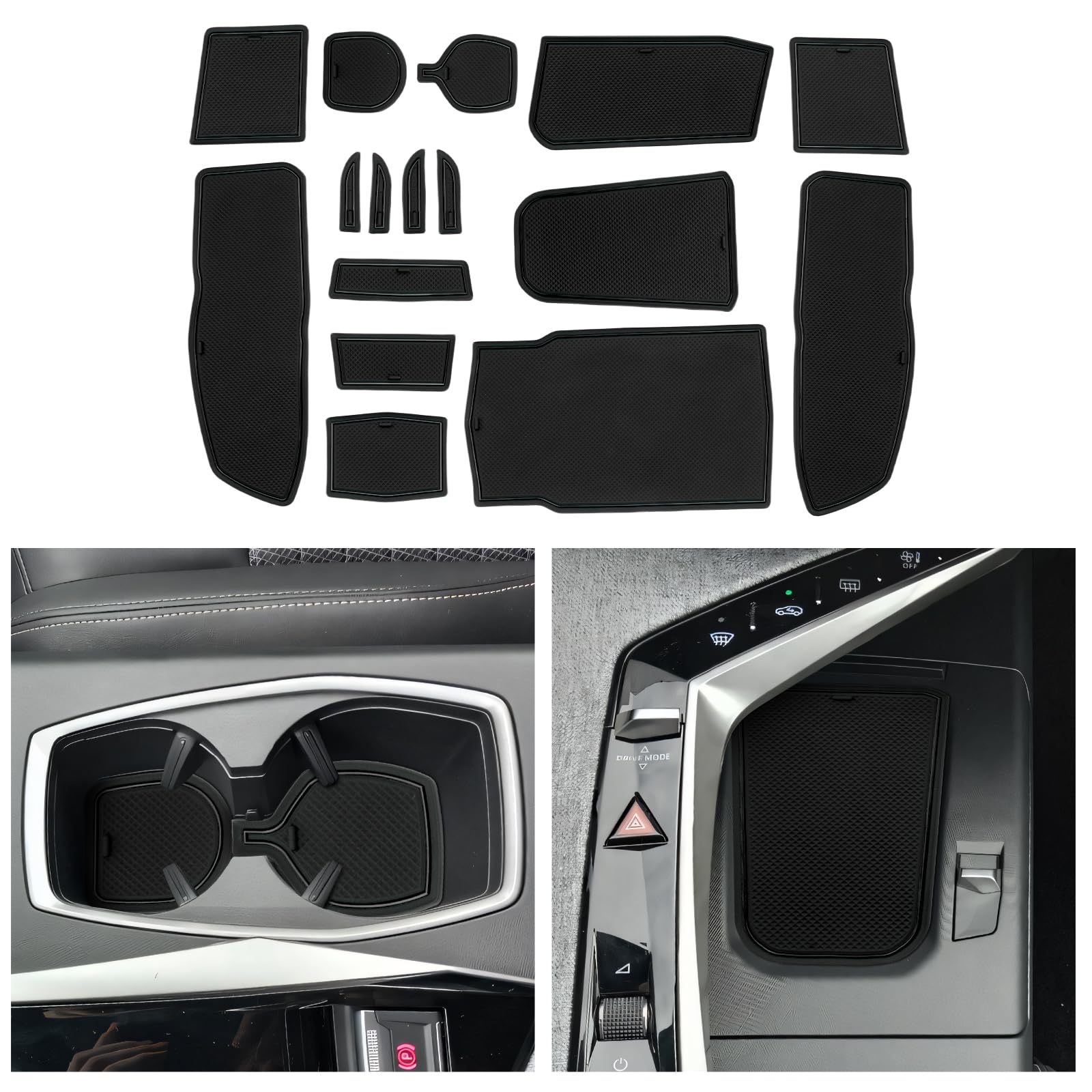 CDEFG Compatibile con Peugeot e-3008 e3008 2024 2025 - Tappetini in gomma antiscivolo per console centrale, colore: nero