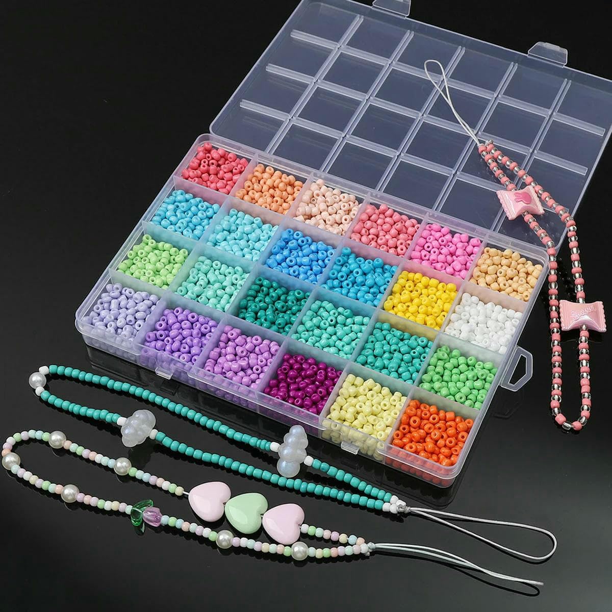 Juego de 24 cuentas de arroz con pintura de color sólido para hacer joyas, pulseras, collares y accesorios, 15 g/cuadrícula, 3/4,0 mm (aproximadamente 1600/12000 unidades - D03, 3600 unidades)