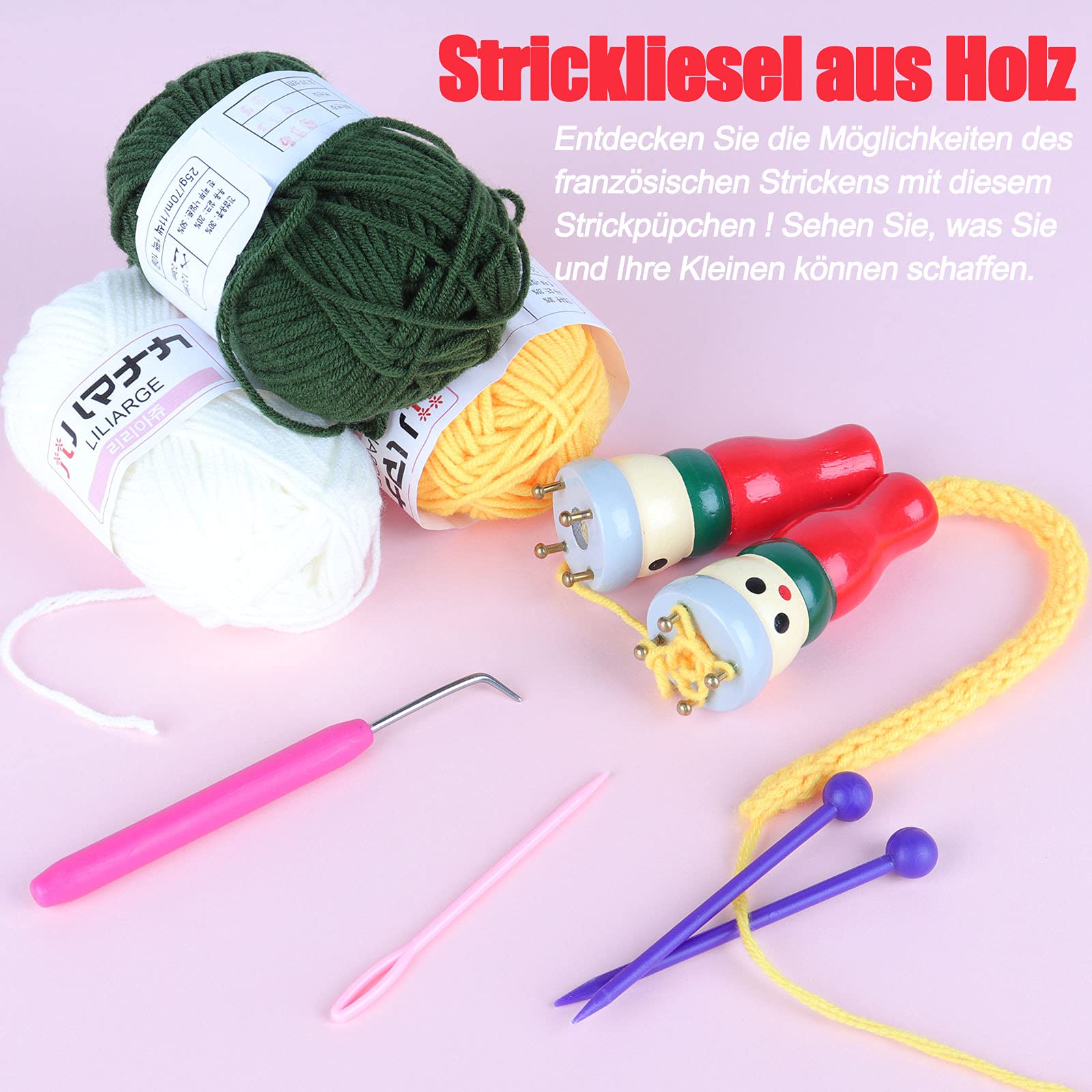Kit De Tricotin Enfant 7 Pièces - Poupée Française En Bois Pour Fabriquer Bracelets Et Colliers