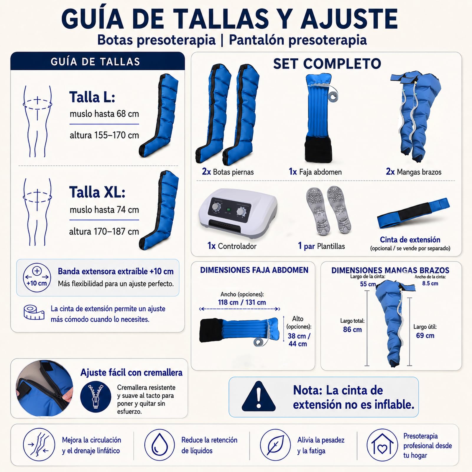 Maquina Presoterapia para Casa Piernas Completo Lipedema 6 Camaras | Botas de Presoterapia Profesional, Masajeador para Drenaje Linfático y Circulación de Piernas, Presión Ajustable 30-240 mmHg
