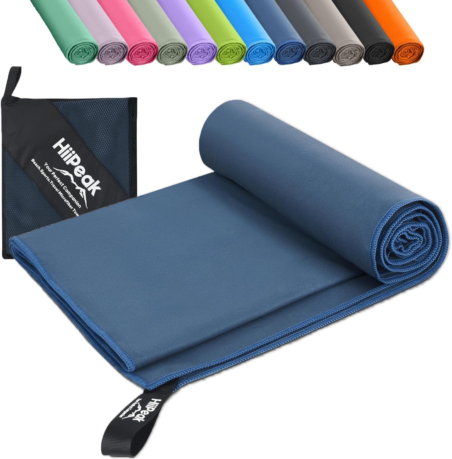 HiiPeak Microfibre Towel Compact Camping Beach Towel travel towels - Quick Dry Lightweight Absorbent Sports Gym Swimming Hiking Drying Towel for Men,Women (Navy Blue, L - 140cm x 70cm)