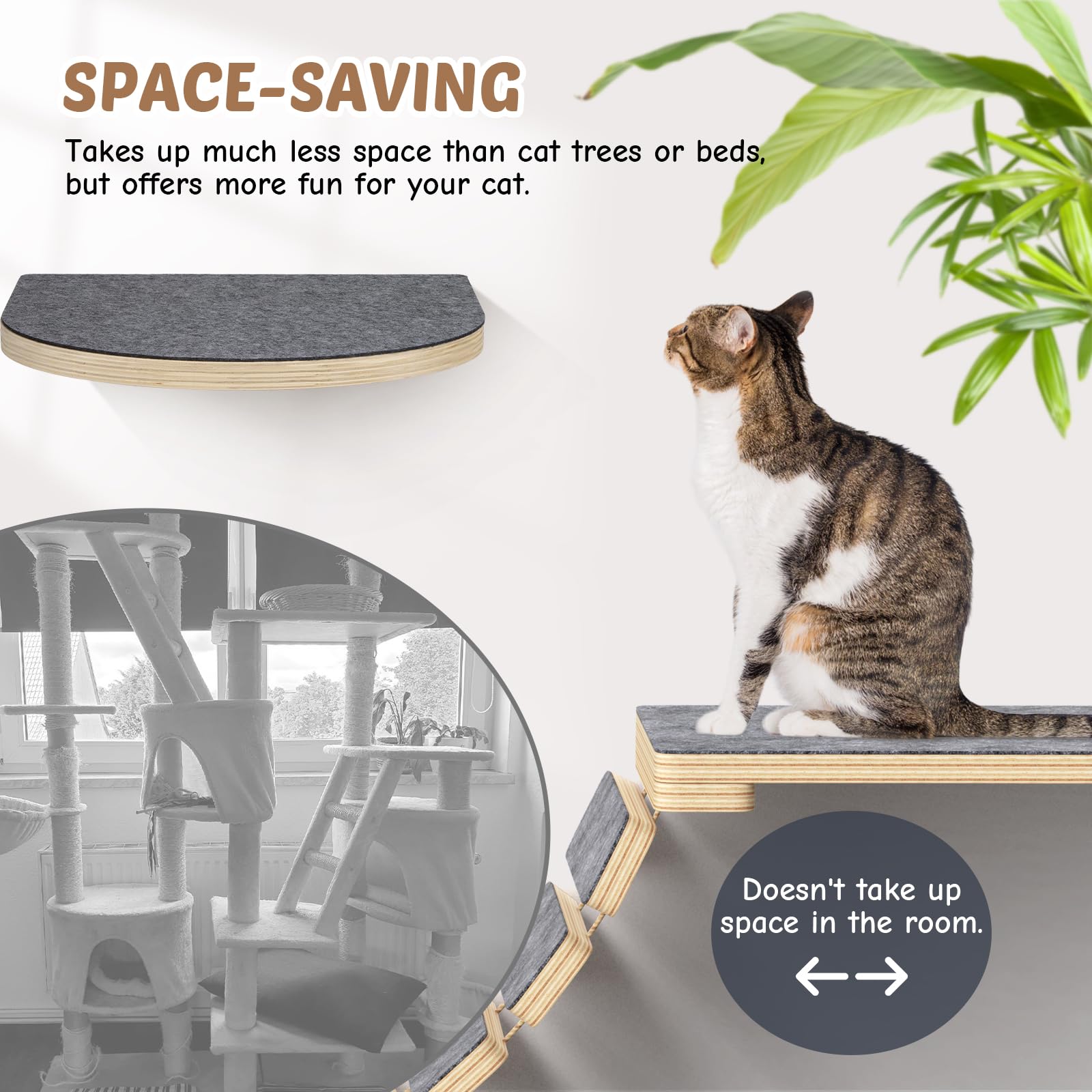 Set da parete modulare per gatti – in legno di betulla | 5 in 1 elementi da parete per gatti e passerella | Portata massima 35 kg | Montaggio semplice fai da te