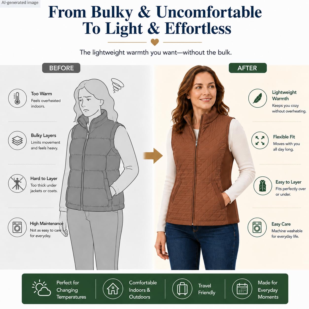 Bienzoe Mujer Casual Acolchado Ligero Chaleco