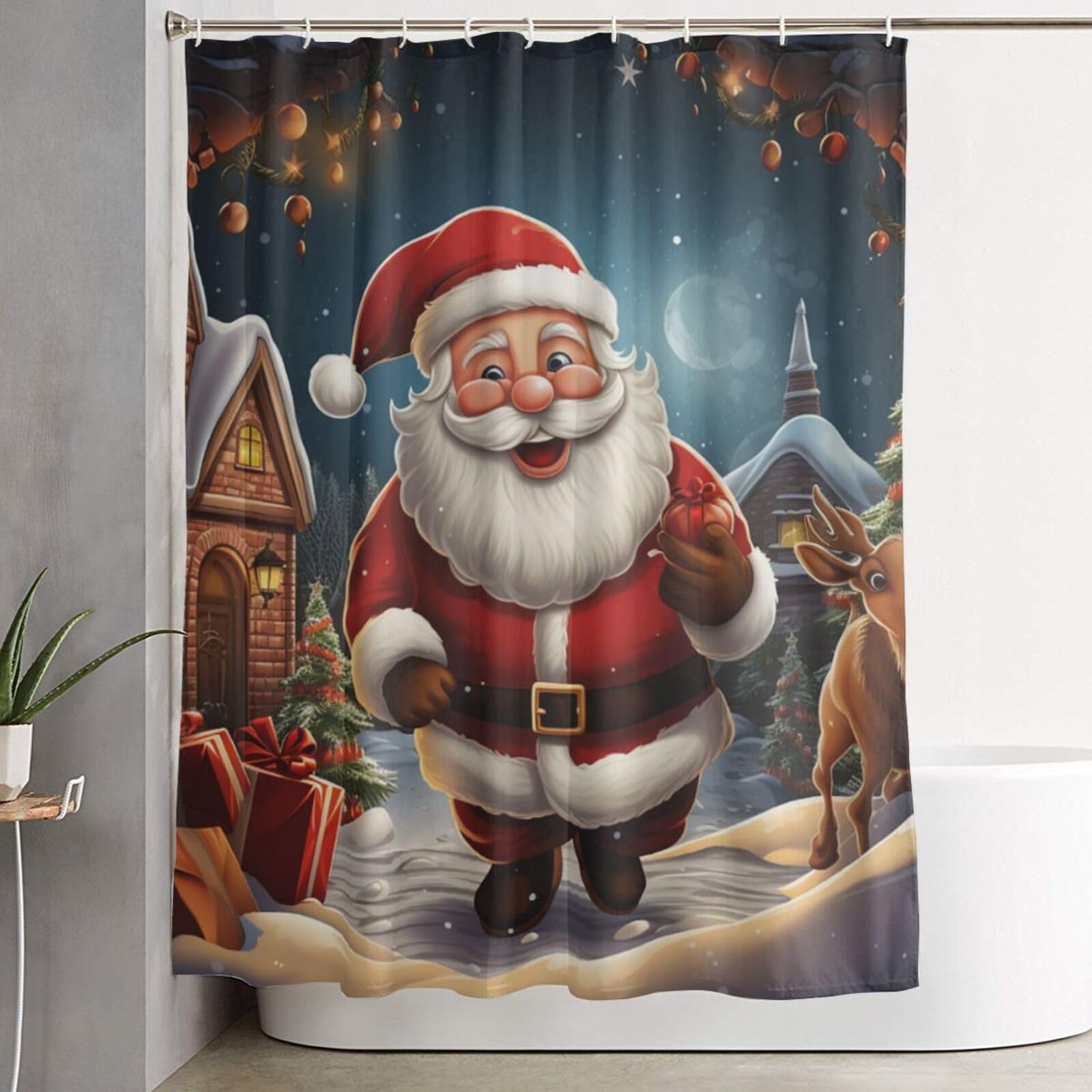 Rideau de douche Noël style ferme pour transformer votre bain d'hiver