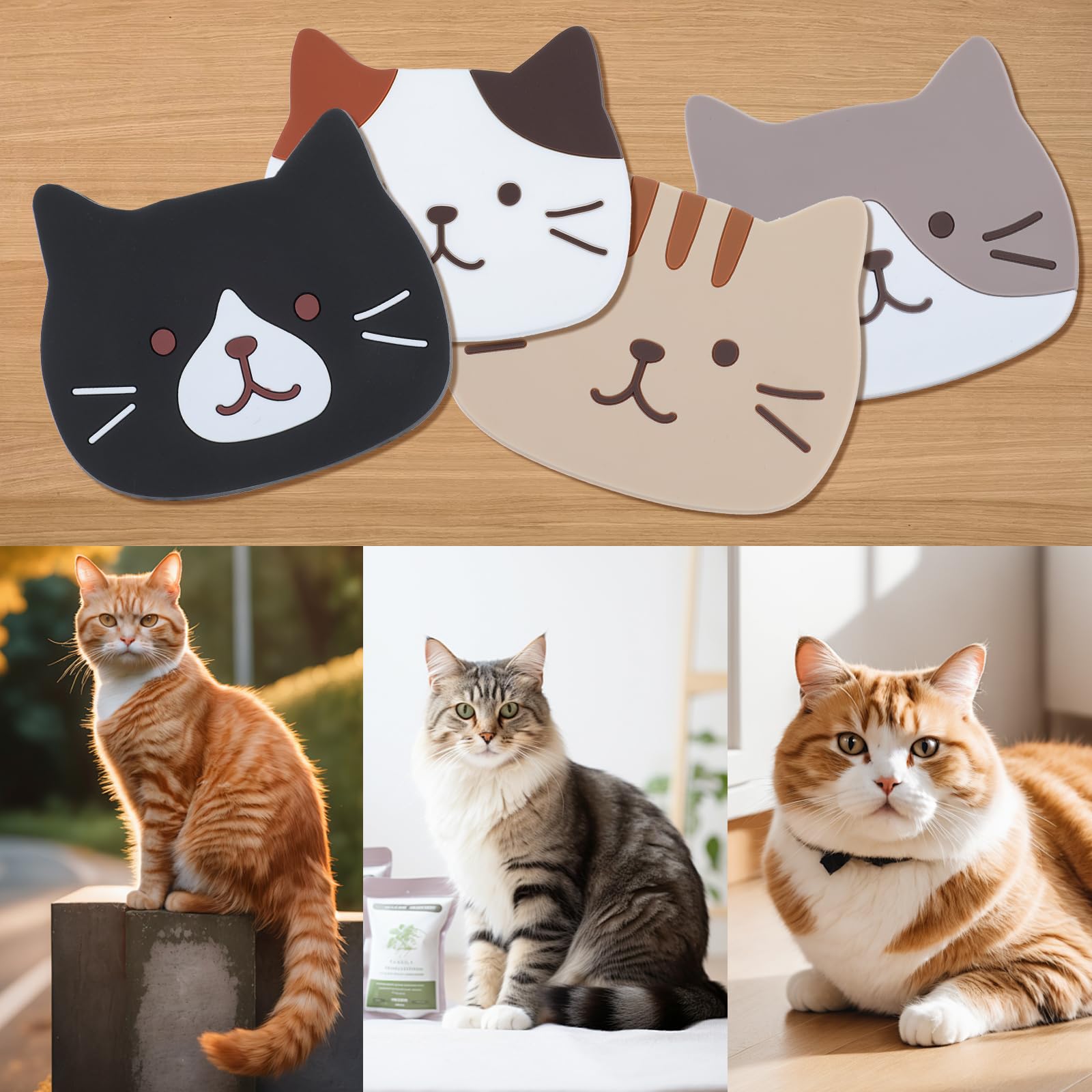 4 posavasos divertidos de gato para bebidas, lindo portavasos de gato, posavasos pequeños de silicona para decoración de mesa de café, comedor, almohadillas calientes antideslizantes para bebidas, té 4