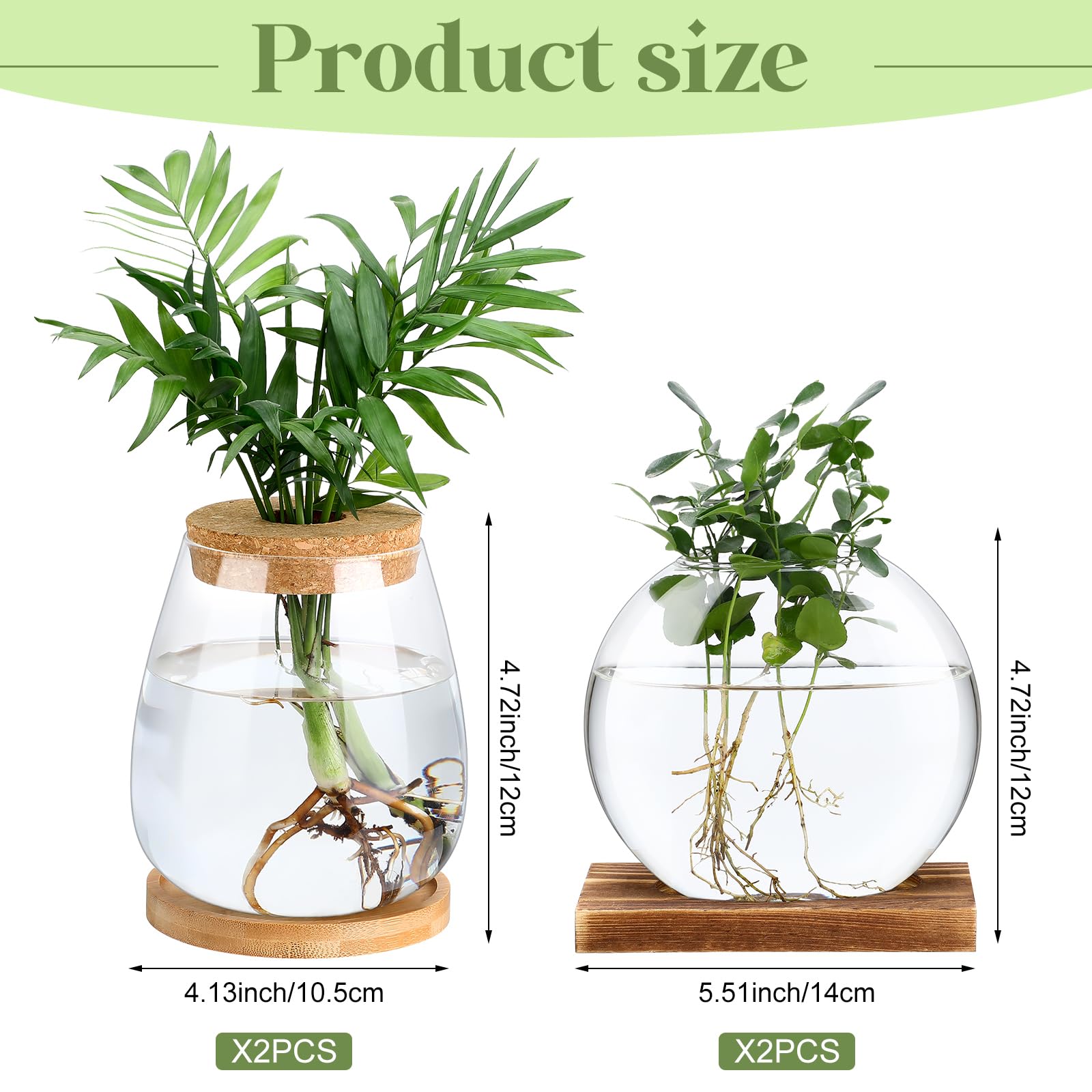 Layhit Lot de 4 stations de propagation séparées pour plantes de bureau, terrarium, vase en verre avec couvercle en bois et support en bambou pour la culture hydroponique, la maison, le bureau, la