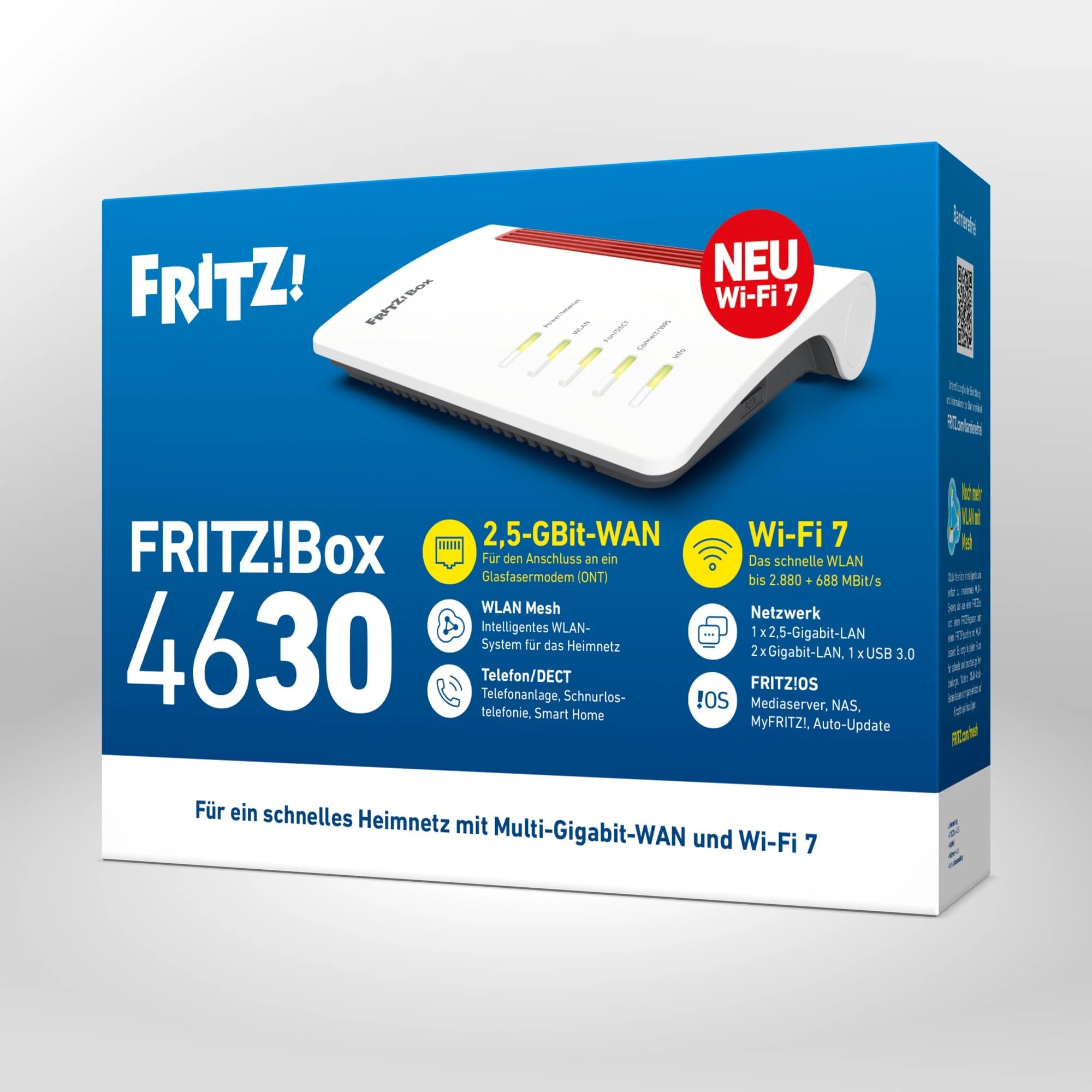 Fritz! Fritz!box 4630 WlaN-Router, WI-Fi 7, 2.5 Gbit/s Wan/lan, Dect, Mesh (20003163)