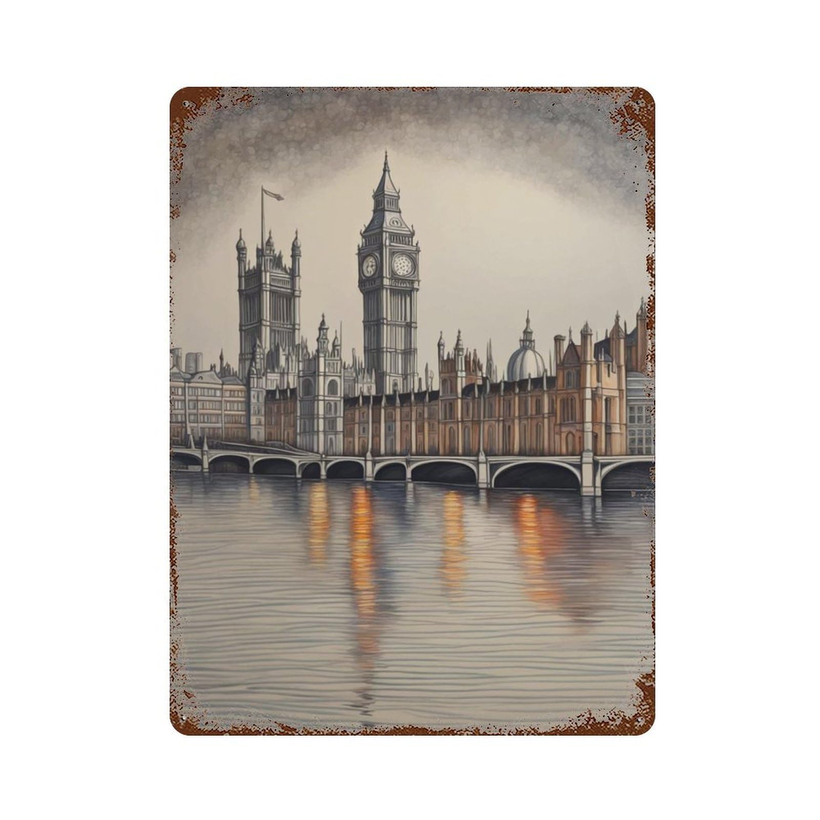 London My Pencil 15.7"x11.8" Vintage Rust Metal Sign, Decorative Metal Wall Art for Living Room, Hallway And Home Decor