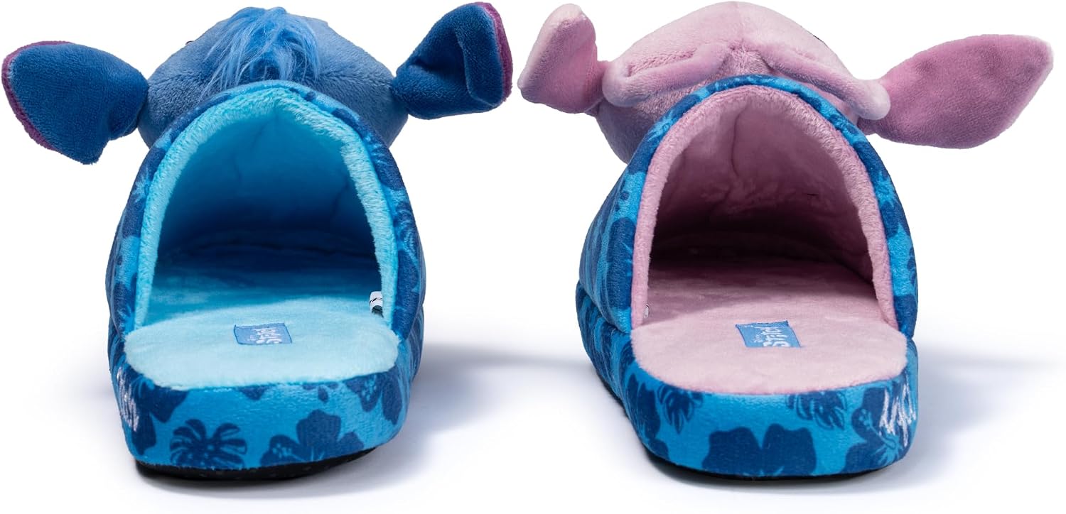 Disney Stitch Scuff Slippers with Plush 3D Characters – Cozy House Shoe Indoor Comfort Slip On Lounge Footwear for Youths and Kids