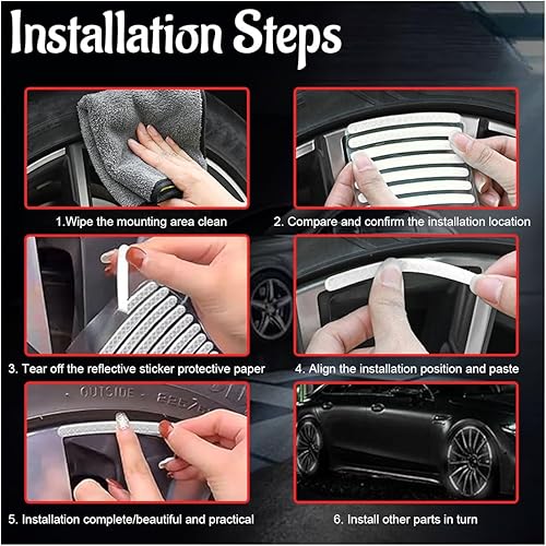 Miniatura 6 de 20 calcomanías reflectantes a rayas para ruedas de automóvil, calcomanías de advertencia de seguridad nocturna para ruedas de automóvil, calcomanías