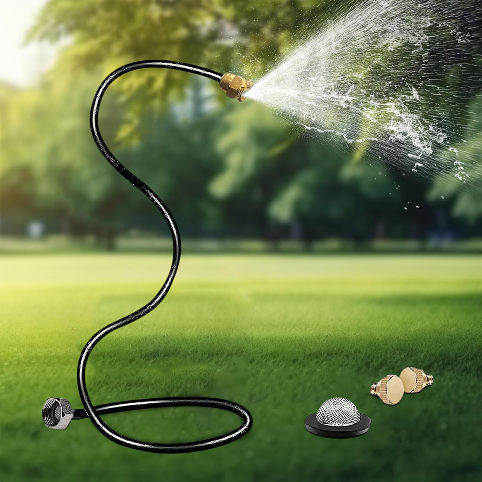 Brumisateur de tuyau pour terrasse extérieure, brumisateur portable et flexible pour refroidissement extérieur, système de brumisation de tuyau pour jardin, bain d'oiseaux, brume d'eau, noir,