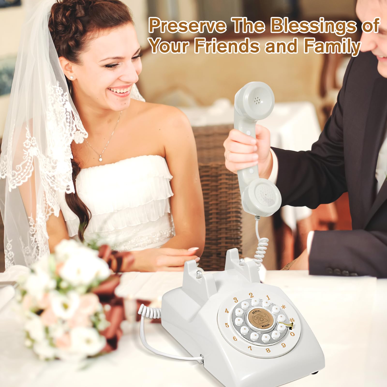 Tonep Audio Guest Book Wedding Phone: Audio Phone GuestBook, Retro Style Audio Guest Book Phone for Wedding, Birthday Party, Anniversary and Other Special Occasions (Beige)