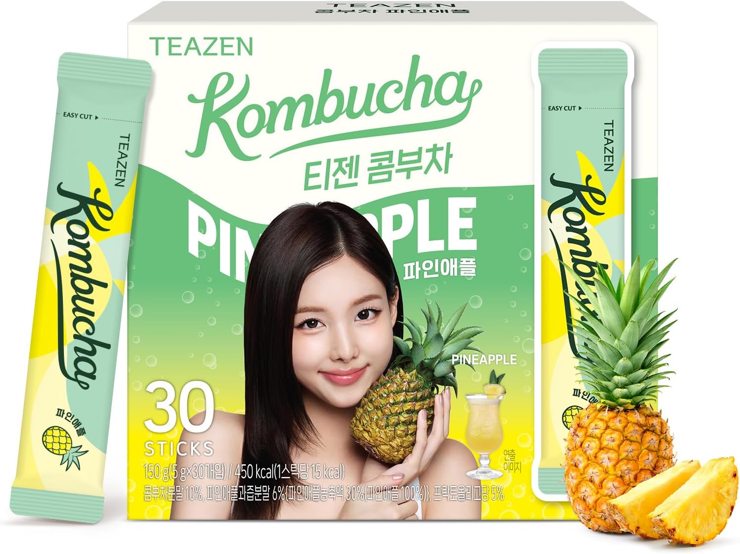 Pineapple Kombucha Powder, Hydration Drink Mix, Sugar Free, Live Probiotics & Prebiotics, On-the-Go 30 Packets, 5.29oz