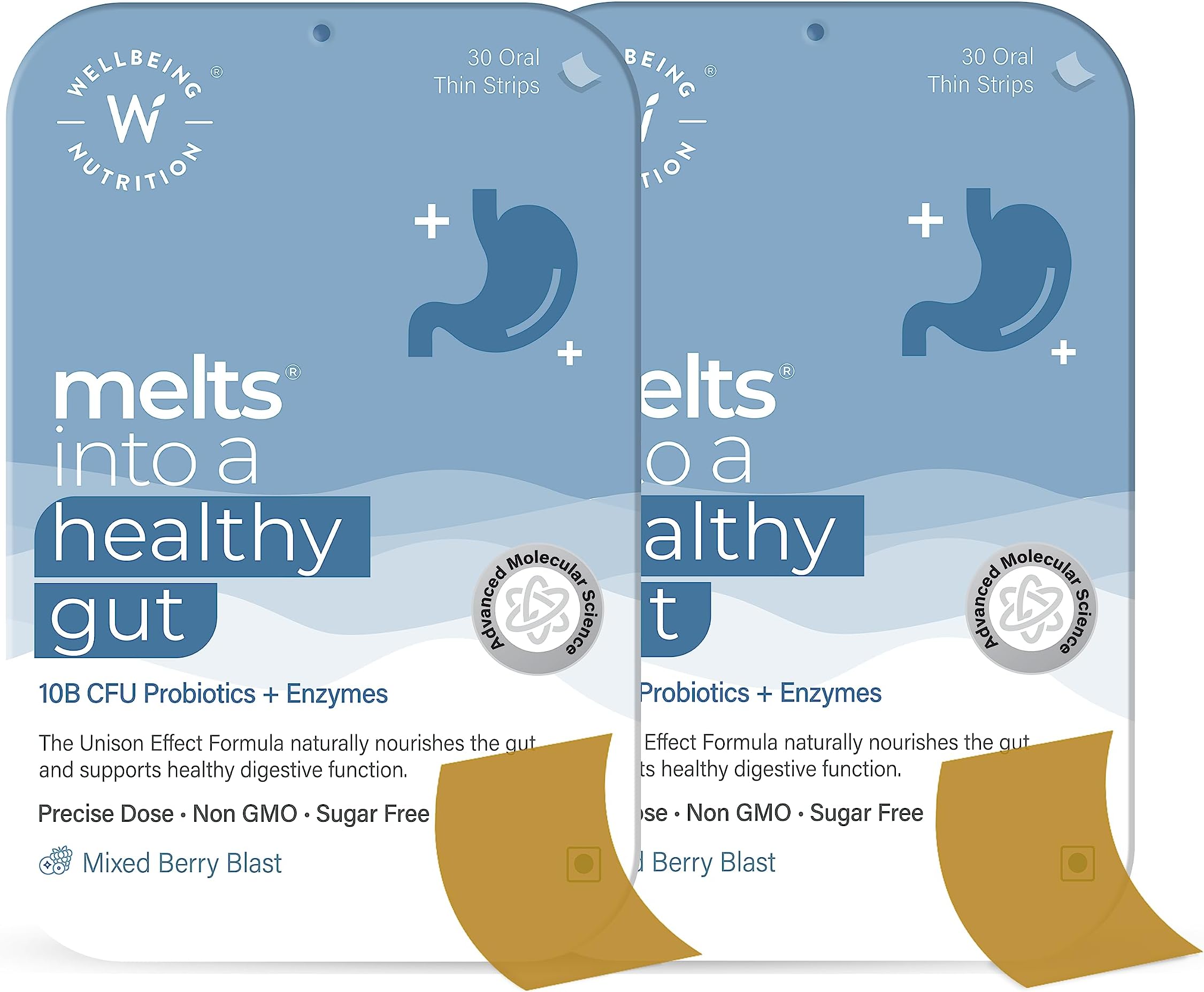 Wellbeing Nutrition Melts Healthy Gut |Plant Based Probiotic 10B Cfu, Digestive Enzyme (Protease & Papain) With Organic Apple Cider Vinegar For Indigestion, Gas, Acidity And Bloating (60 Oral Strips)