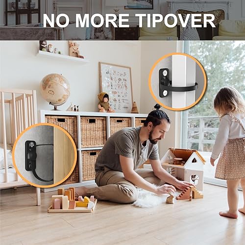 Miniatura 6 de ICERO Correas para muebles (paquete de 12) Kit de anclajes para muebles antipuntas, anclajes de pared para gabinete que protegen a los niños