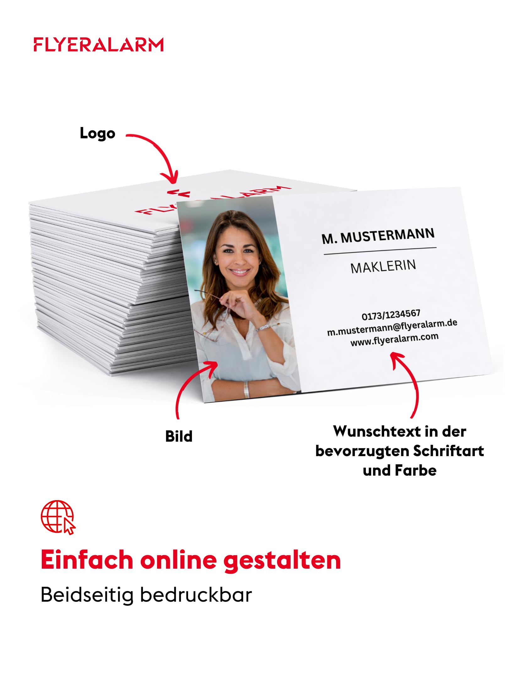 Visitenkarten erstellen mit Foto, Text und Logo - Visitenkarte selbst gestalten - 1000 Stück, blanko - 300g Bilderdruck matt - Business Cards Online gestalten