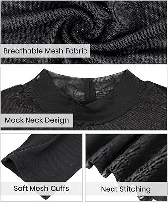 RITERA Plus Size Sheer Mesh Tops for Women Long Sleeve Sexy Glitter Shirts See Though Mock Neck Party Club XL-5XL