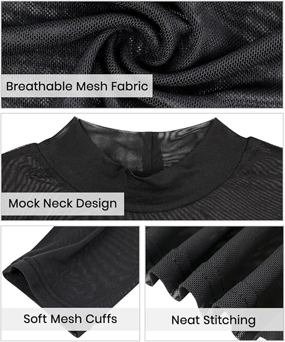 RITERA Plus Size Sheer Mesh Tops for Women Long Sleeve Sexy Glitter Shirts See Though Mock Neck Party Club XL-5XL